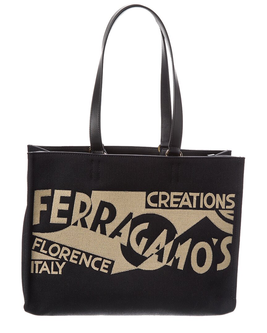 

Ferragamo Logo средняя сумка-тоут из кожи и холста Salvatore Ferragamo, черный