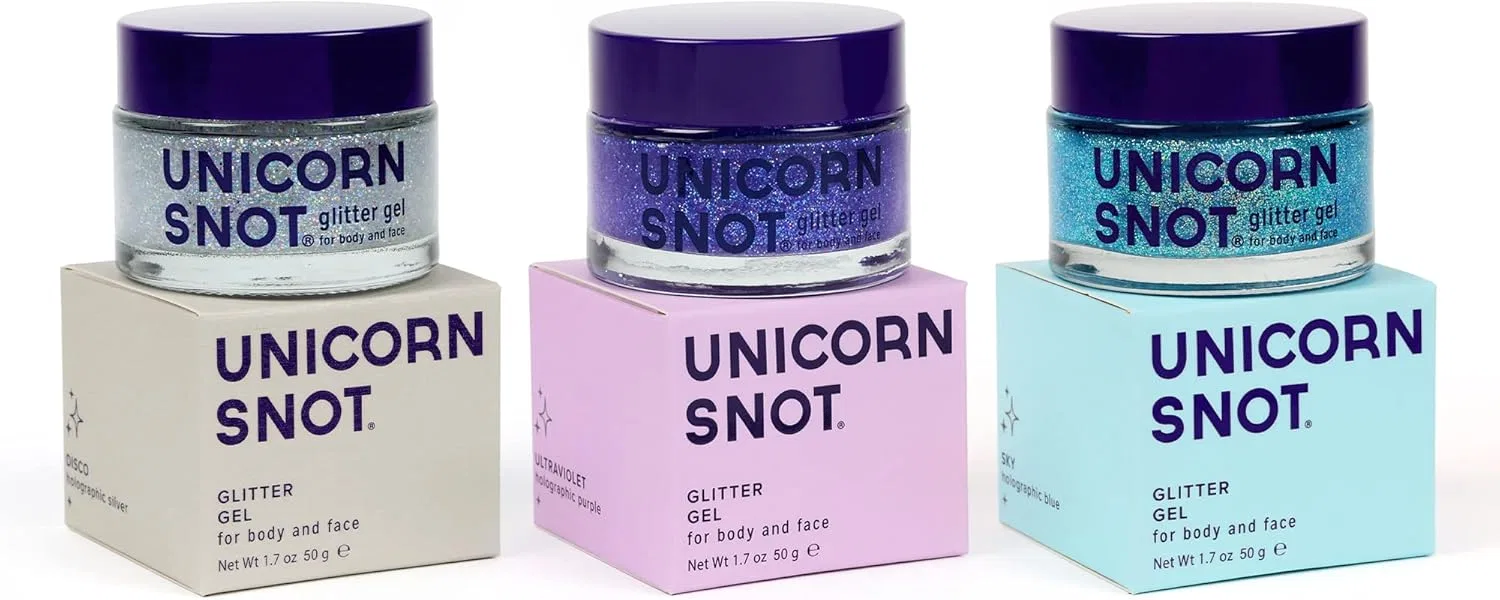 Глиттер-гель для лица и тела Unicorn Snot, набор 3 шт., 1.7 унции, цвета: Диско, УФ, Скай