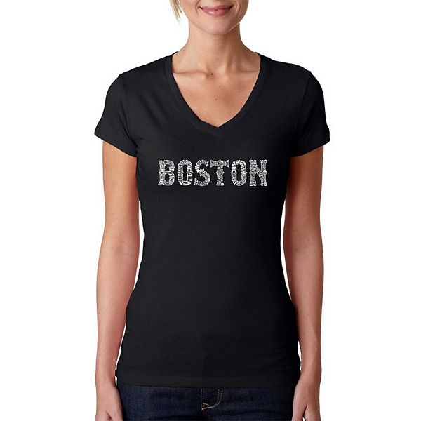

Футболка V-neck с принтом Boston neighborhoods La Pop Art