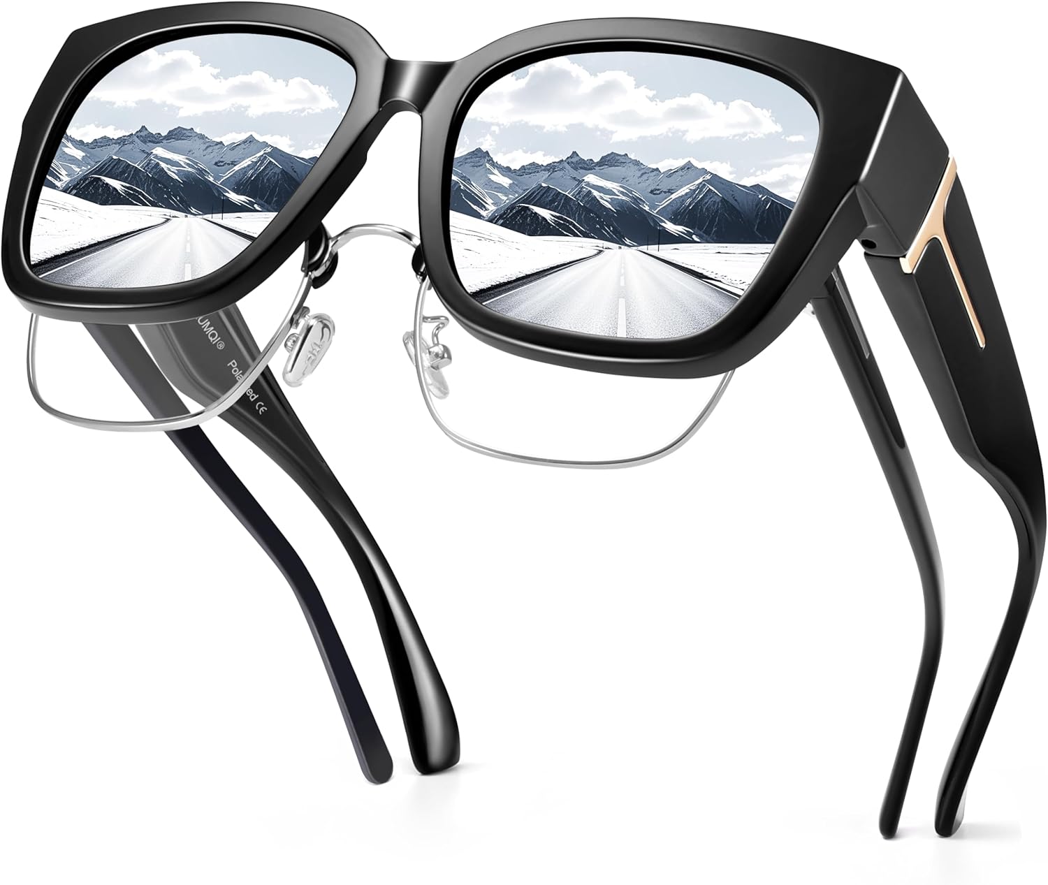 

Женские поляризованные солнцезащитные очки URUMQI, защитные очки от УФ-излучения UV400 с линзами TR90, модные квадратные линзы, A09 Glossy Black Frame/Silver Mirrored Lens