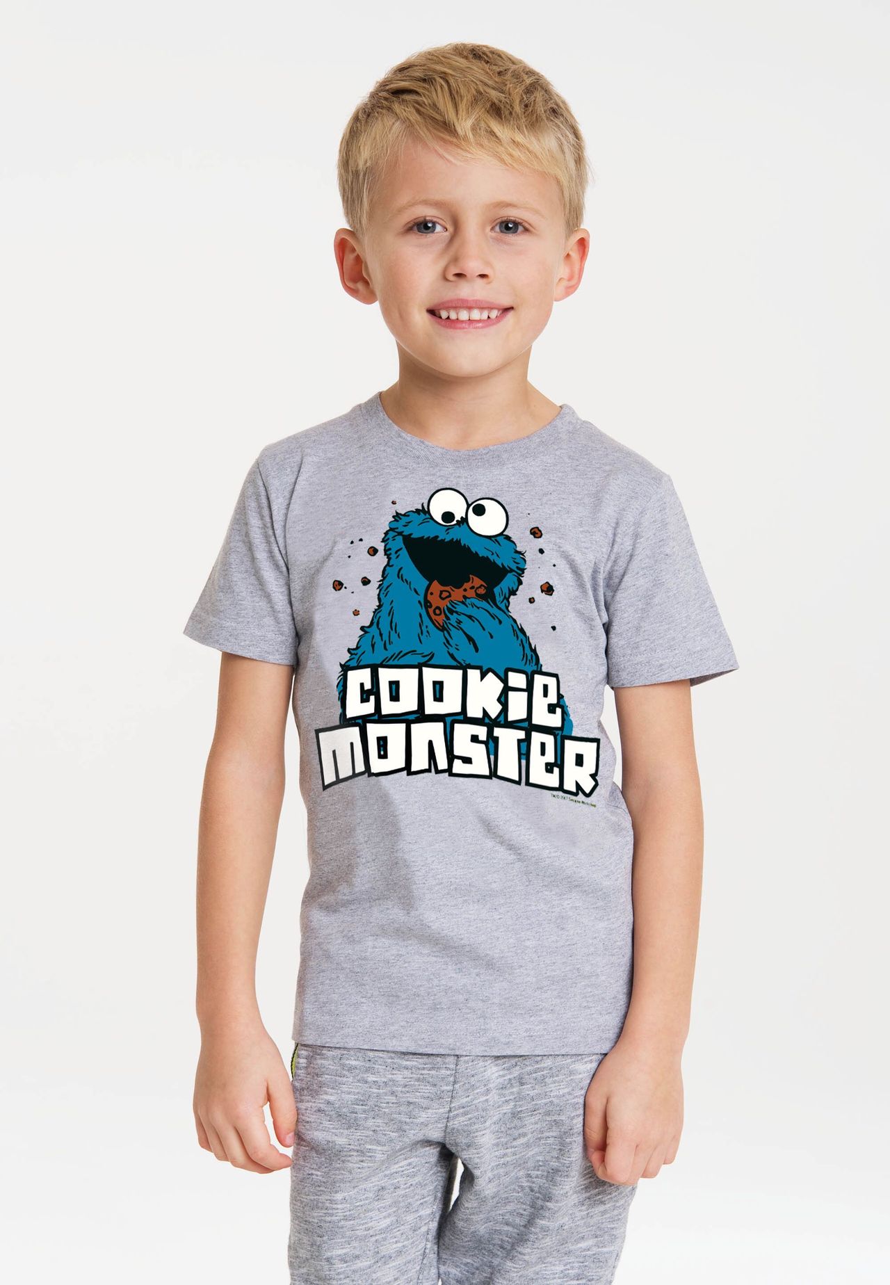 Футболка Organic Kids «Улица Сезам» - Cookie Monster LOGOSHIRT, цвет Grey Melange — фото 3