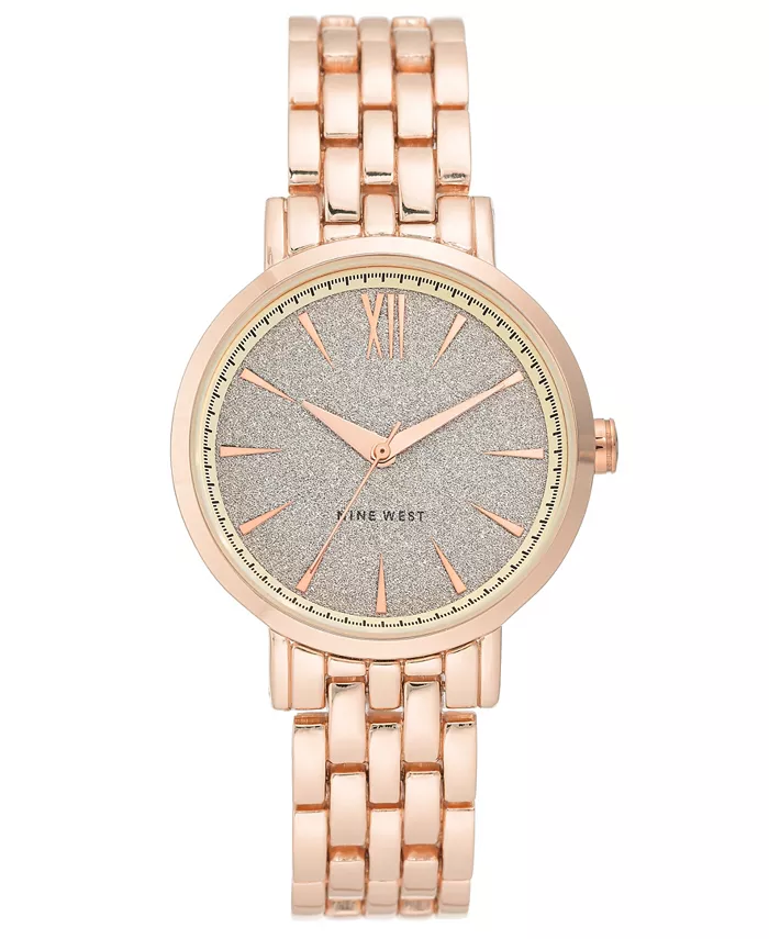 

Женские часы Quartz с браслетом из звеньев сплава розового золота, 36.5 мм Nine West