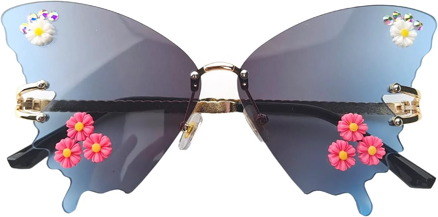 

Женские солнцезащитные очки Willochra в форме бабочки с бриллиантами, без оправы, модные очки в стиле 2000-х, блестящие, «кошачий глаз», розово-коричневые, Gray