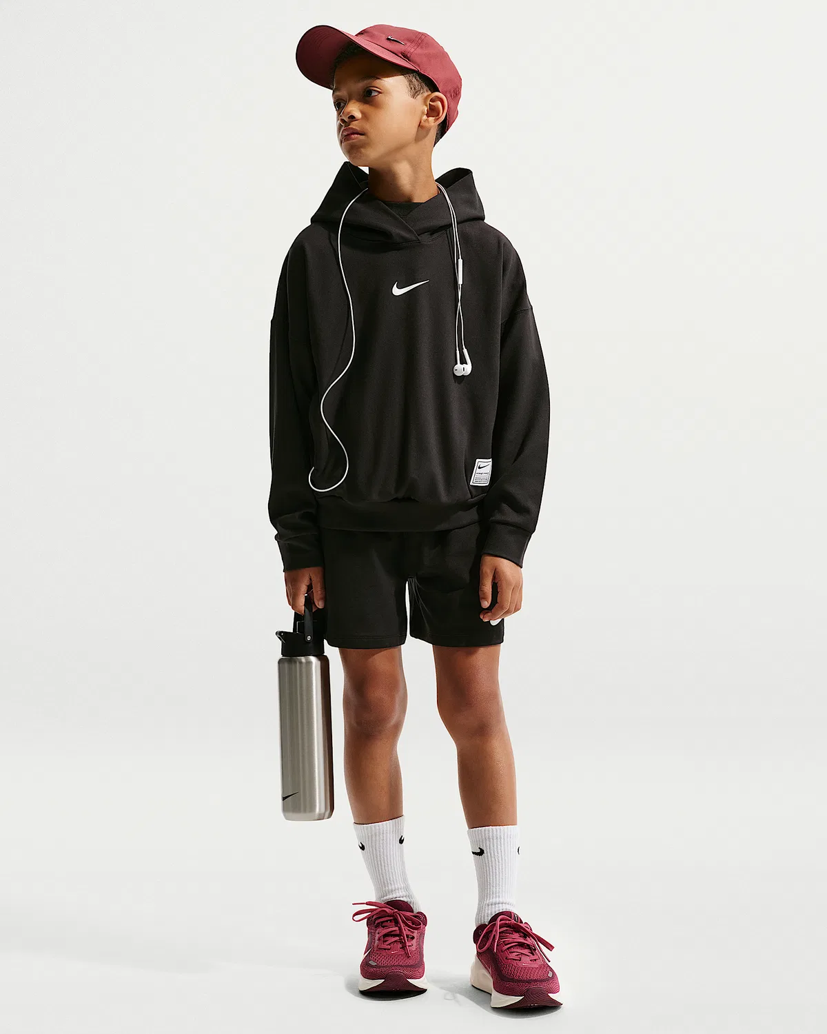 Детская (мальчиковая) флисовая кофта с капюшоном Dri-FIT Nike Pro, Black/White — фото 4