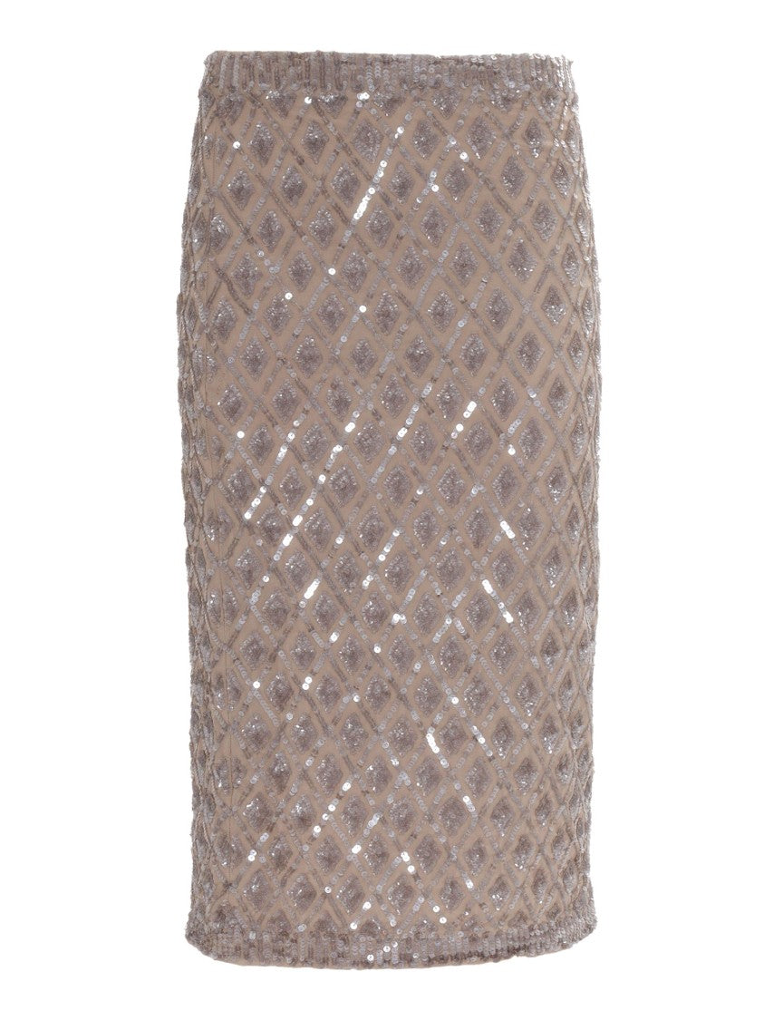

Приталенная юбка с мерцающим узором из страз P.A.R.O.S.H., Neutrals