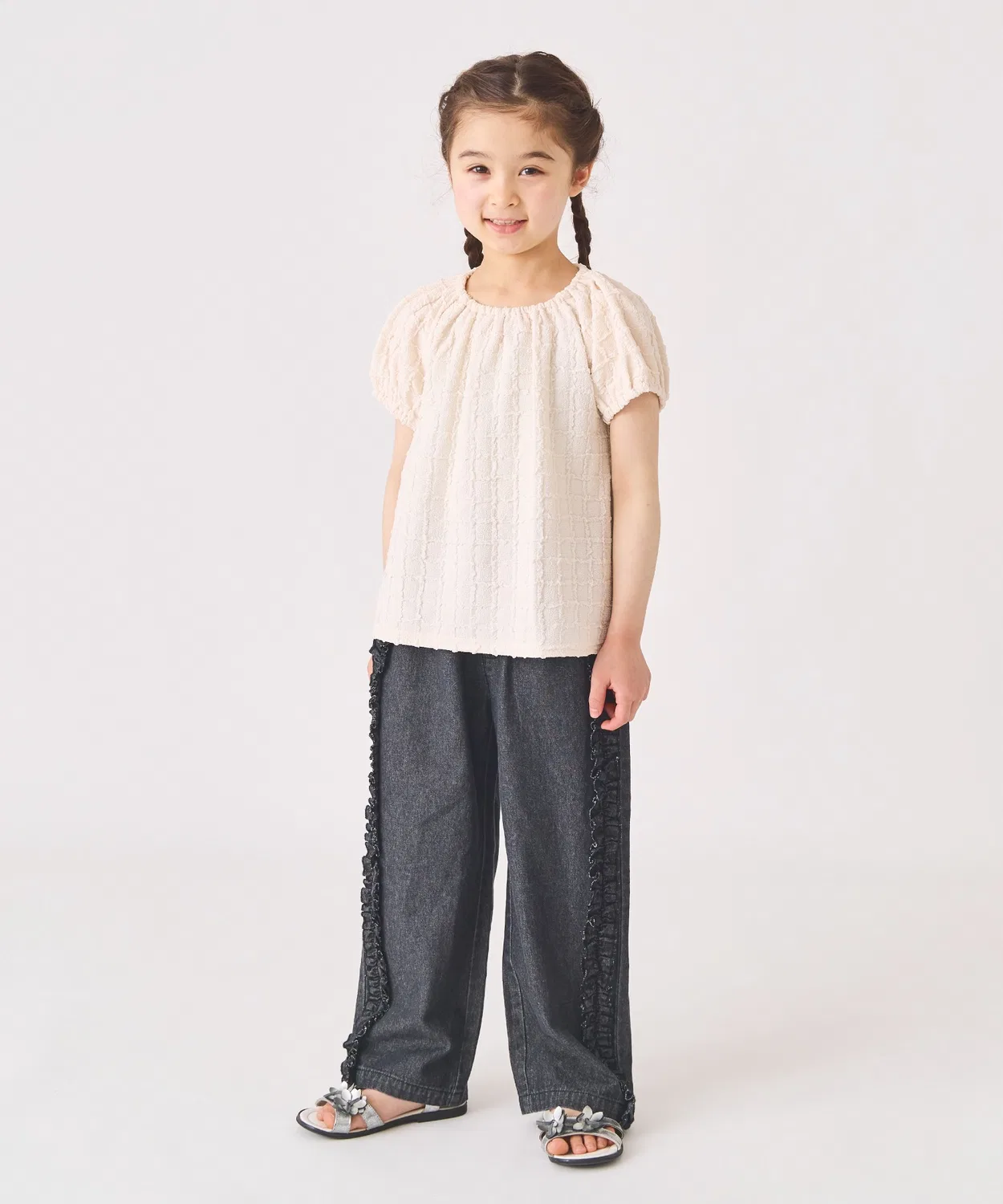 Джинсовые широкие брюки с воланами ever closet, 100% хлопок, синий — фото 3