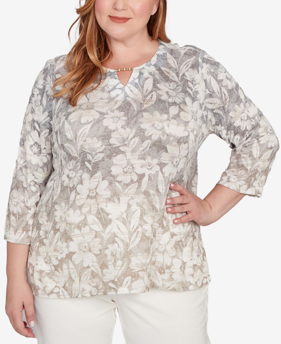 

Вязаный топ Vienna Ombre Floral большого размера Alfred Dunner, Latte Multi