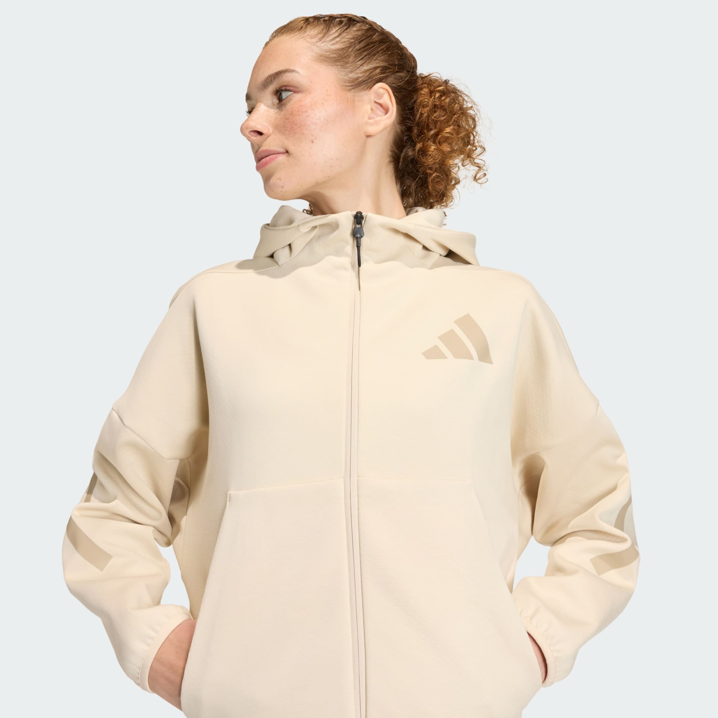 Adidas Sportswear Атлетическая худи на молнии 'Z.N.E.' в цвете беж, песочный — фото 4