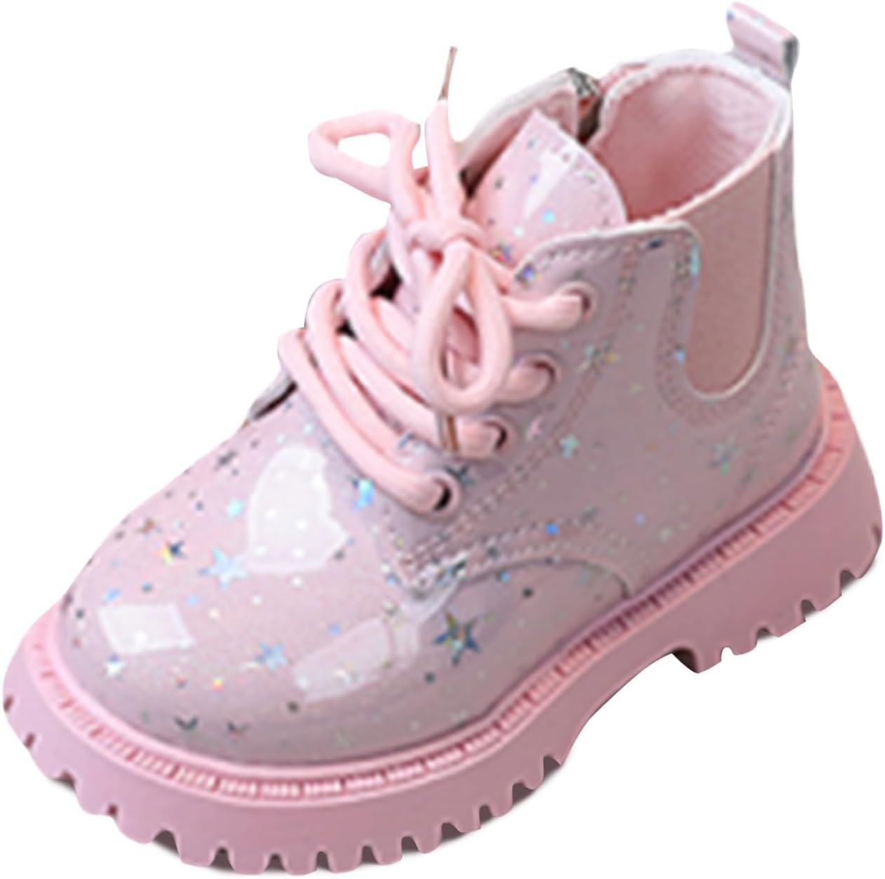 

Зимние ботинки для девочек IWIHMIV, короткие ботинки с застежкой-молнией, противоскользящие, повседневные, теплые, на шнуровке, ботильоны, Pink