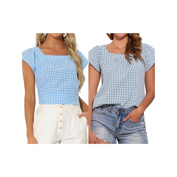 

2 упаковки летних топов с квадратным вырезом в клетку для женщин, безрукавки Inspire Chic, Blue Lake Blue