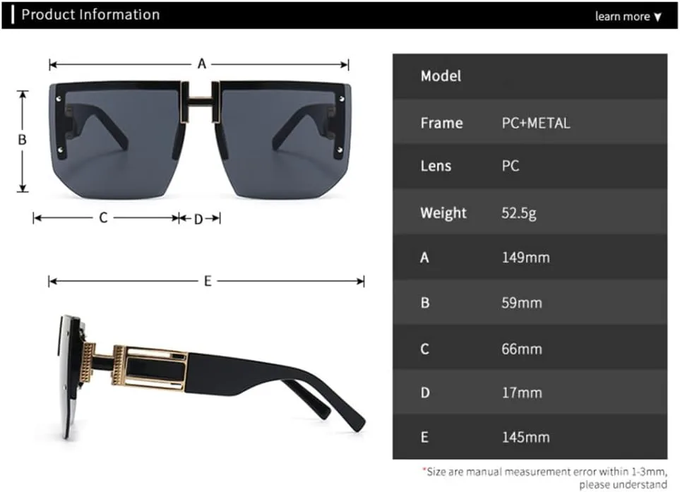 

Солнцезащитные очки без оправы большого размера для женщин и мужчин, винтажные, дорожные, с плоской верхней частью, для женщин, UV400, C4, один размер XLUMIO, C4