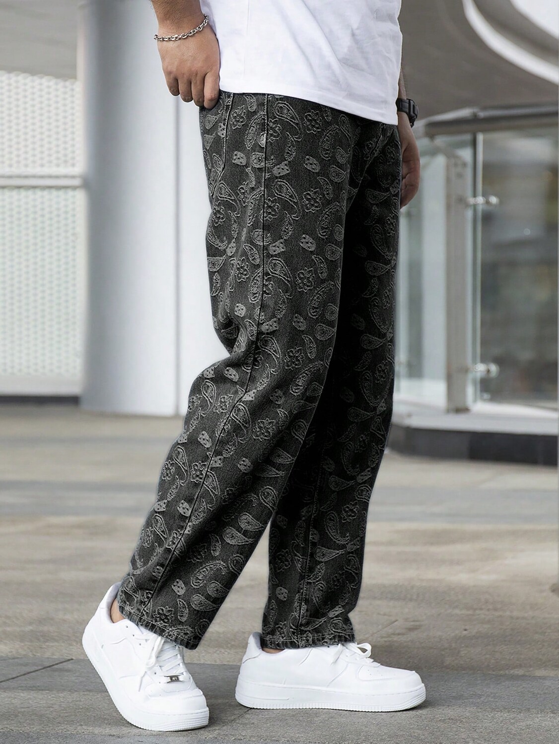 

Джинсы мужские, прямого кроя, с принтом пейсли, черный