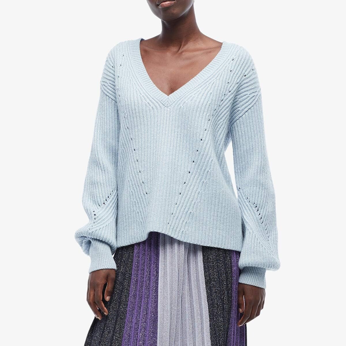 

Свитер Derek Lam 10 Crosby Ribbed V-Neck Bell Sleeve Sweater, цвет Pale Blue