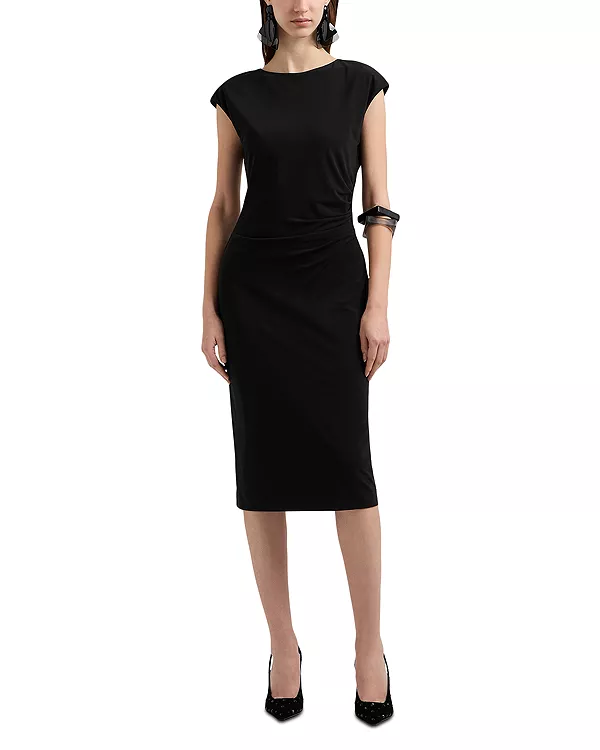 

Платье-Футляр из струящегося крепового трикотажа с короткими рукавами Emporio Armani, черный