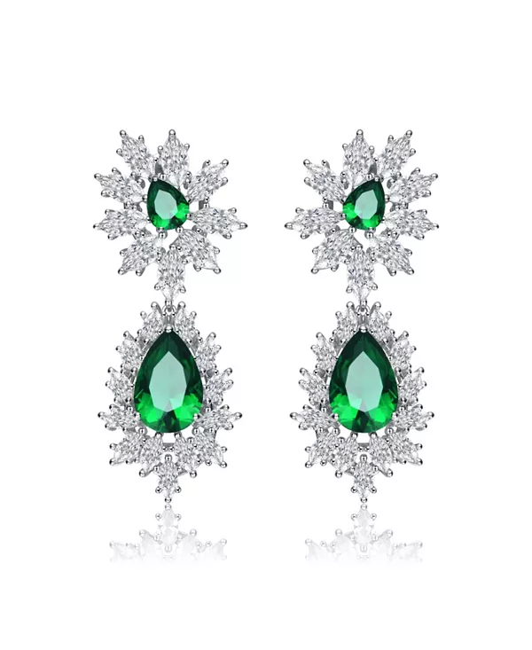 

Серьги-Подвески из стерлингового серебра с покрытием из белого золота и прозрачными, зелеными, синими или светло-голубыми кубическими цирконами Genevive, green