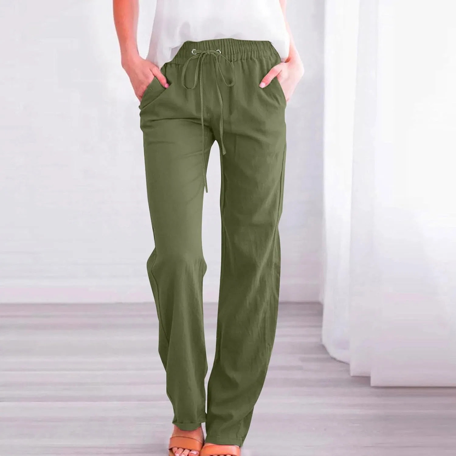 Леггинсы из хлопка и льна, Army Green — фото 2