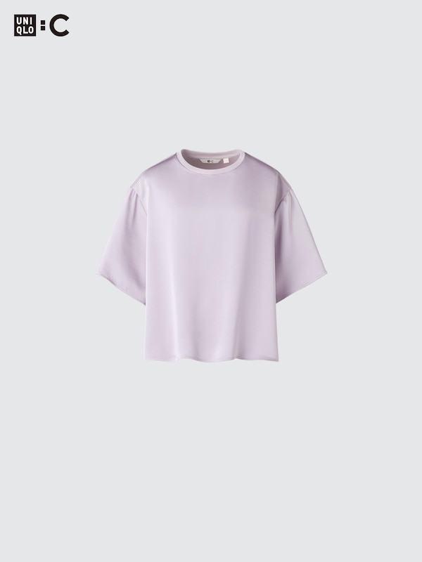 Сатиновая укороченная блузка оверсайз с рукавом до локтя Uniqlo, 39 dark brown — фото 4