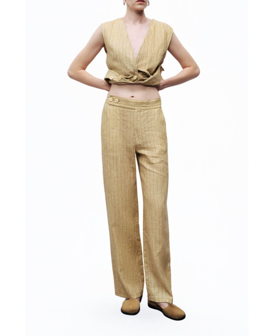 

Женские льняные полосатые брюки с высокой талией NOCTURNE, Medium beige