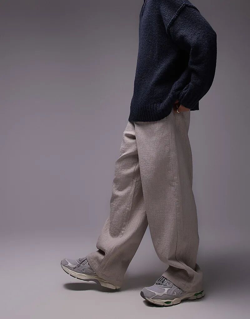 

Широкие фактурные брюки цвета камня Topman