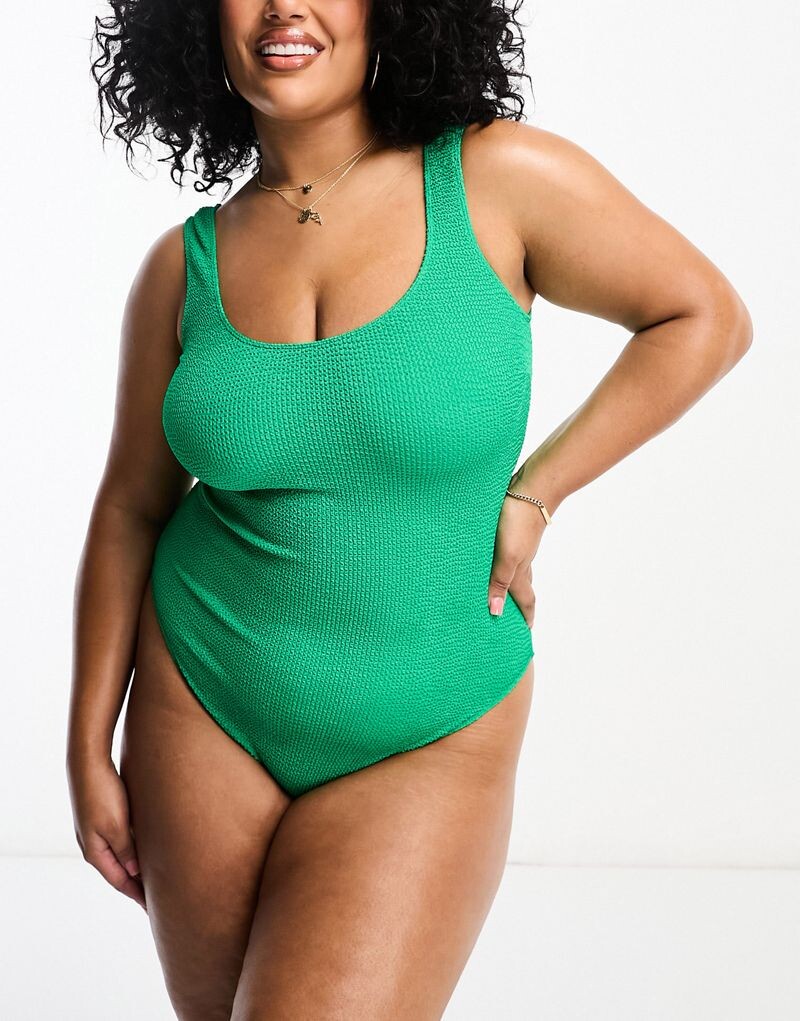 

Зелёный купальник с жаткой и глубоким вырезом на спине ASOS DESIGN Curve