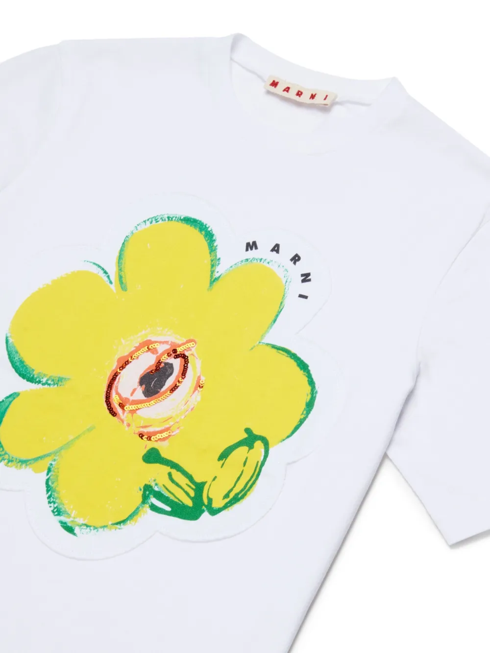 Футболка с цветочной аппликацией Marni Kids, белый — фото 3