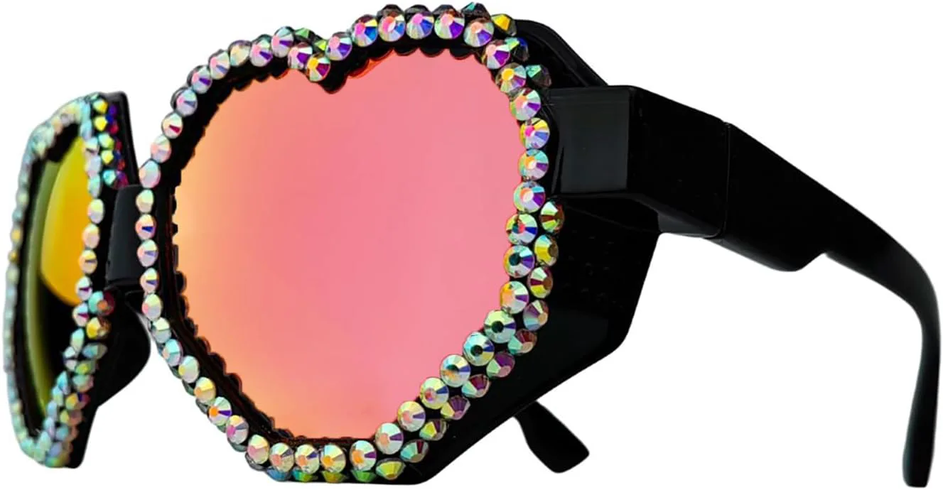 

Laureles Модные солнцезащитные очки в форме сердца со стразами, в стиле Y2K, для женщин и мужчин, большие солнцезащитные очки с бриллиантами в виде сердца, Black Red
