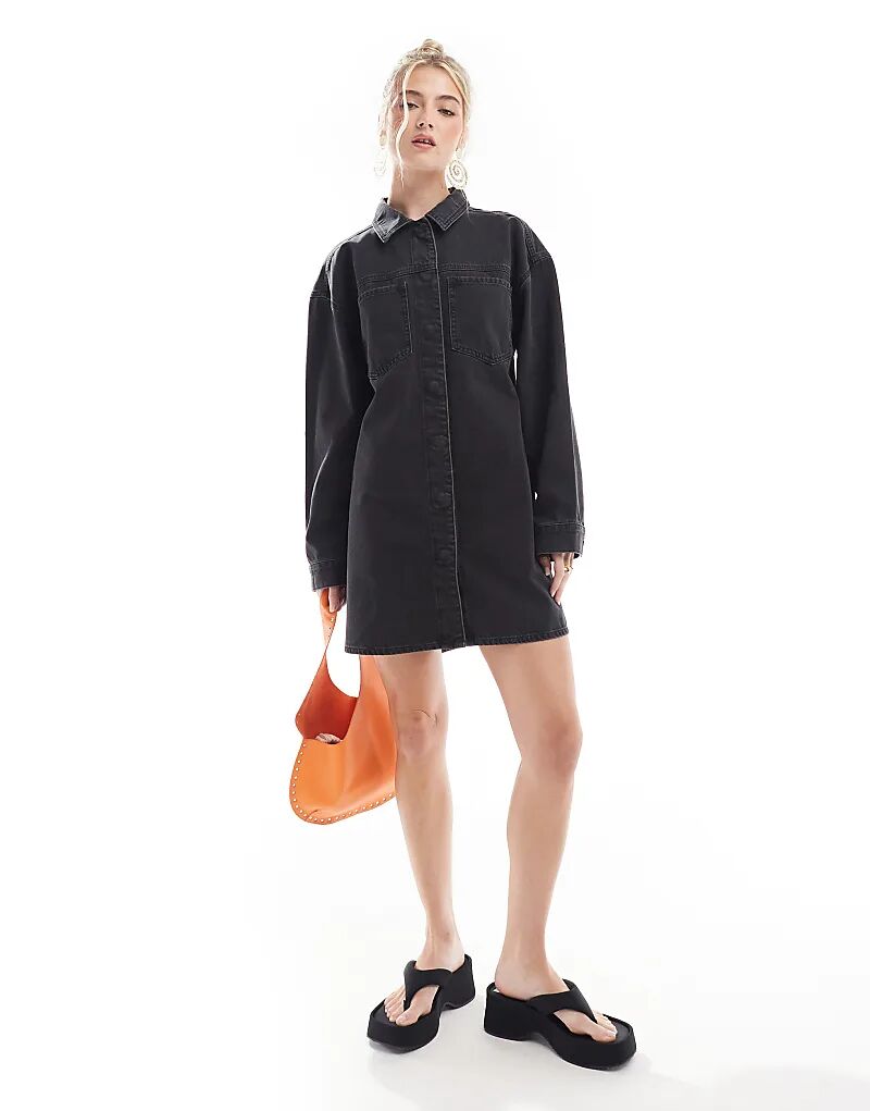 

Джинсовое мини-платье-рубашка черного цвета ASOS DESIGN