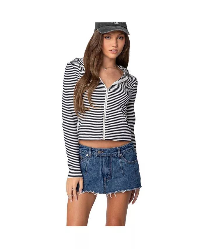 

Женская толстовка Madison Striped с капюшоном на молнии Edikted, синий