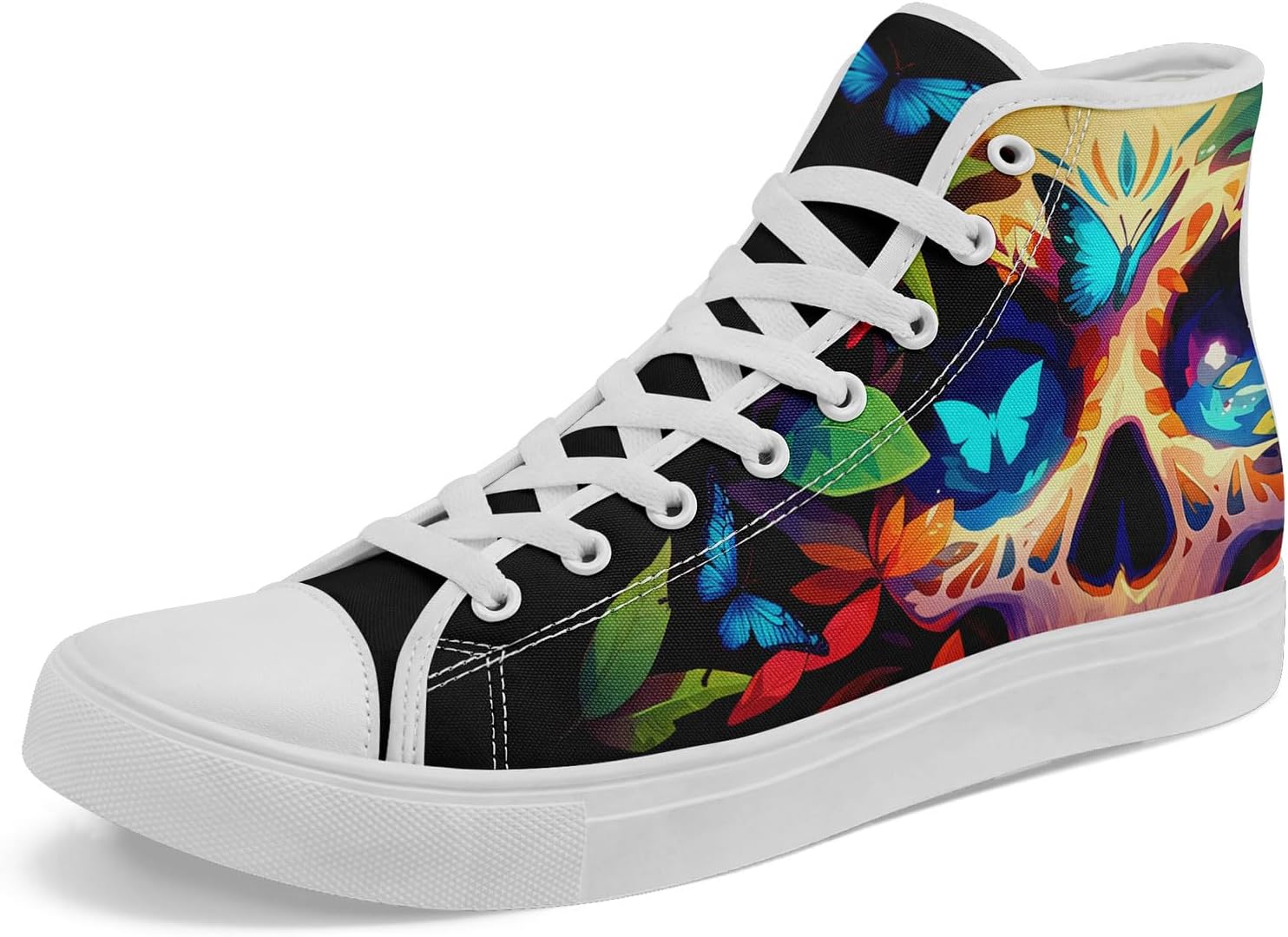 

Высокие кеды на шнуровке AWSOLE Gothic с черепом для мужчин и женщин с принтами бабочек, пламени и цветов, яркие плоские повседневные кроссовки для прогулок, белый/черный/синий/зеленый/бежевый