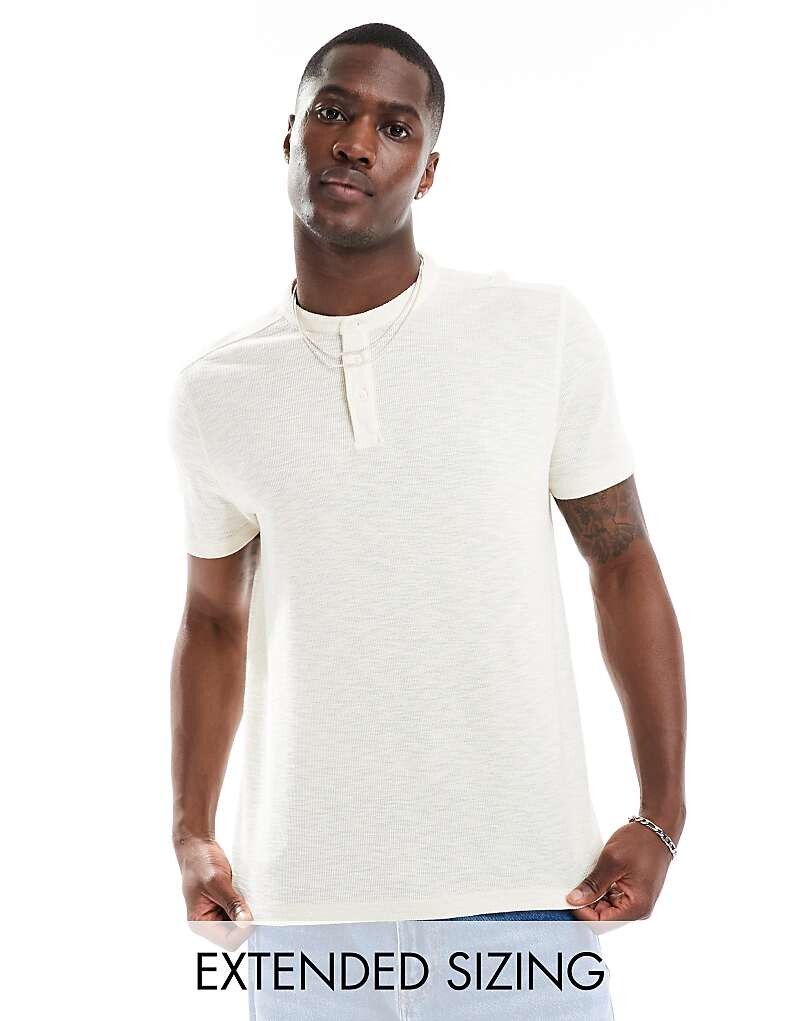 

Бежевая льняная футболка на пуговицах ASOS DESIGN