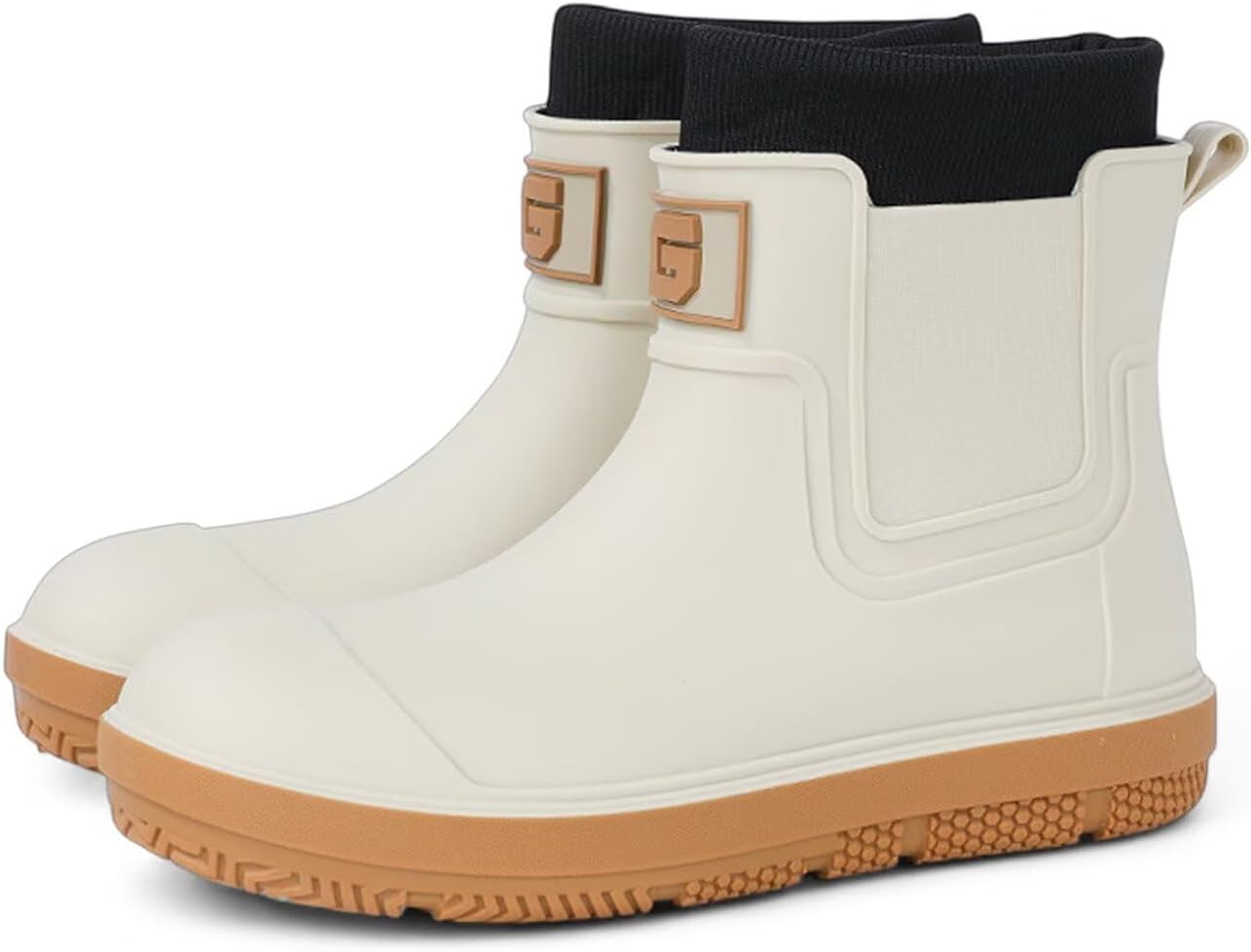 

Ботинки-дождевики до щиколотки для мужчин и женщин, водонепроницаемые, на застежке, противоскользящие, резиновые, Челси, для сада, работы, короткие грязевые ботинки, для рыбалки, фермерства и кемпинга Lioerdiwe, бежевый