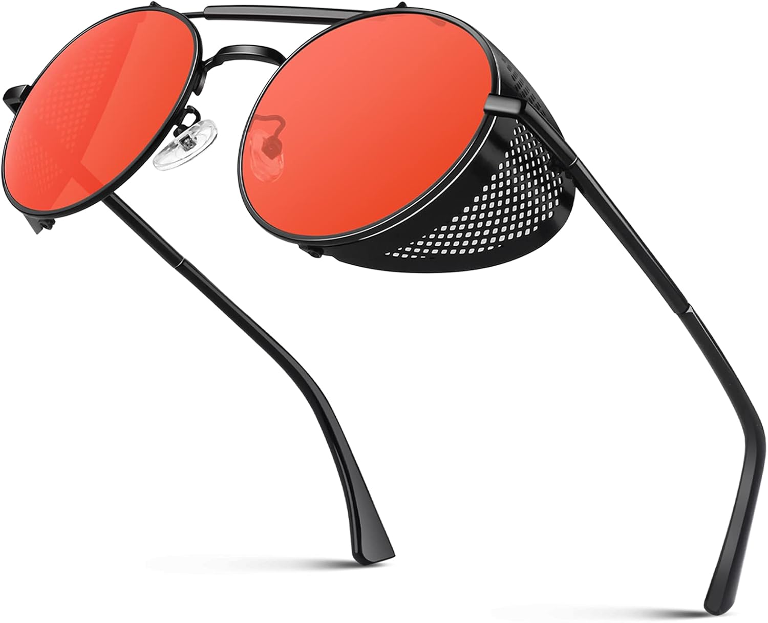 

Солнцезащитные очки CGID в стиле ретро-стимпанк, круглые, поляризованные, для мужчин и женщин, с металлическими боковыми щитками, защита от УФ-излучения UV400, Black Frame / Red Lens (Non-polarized)