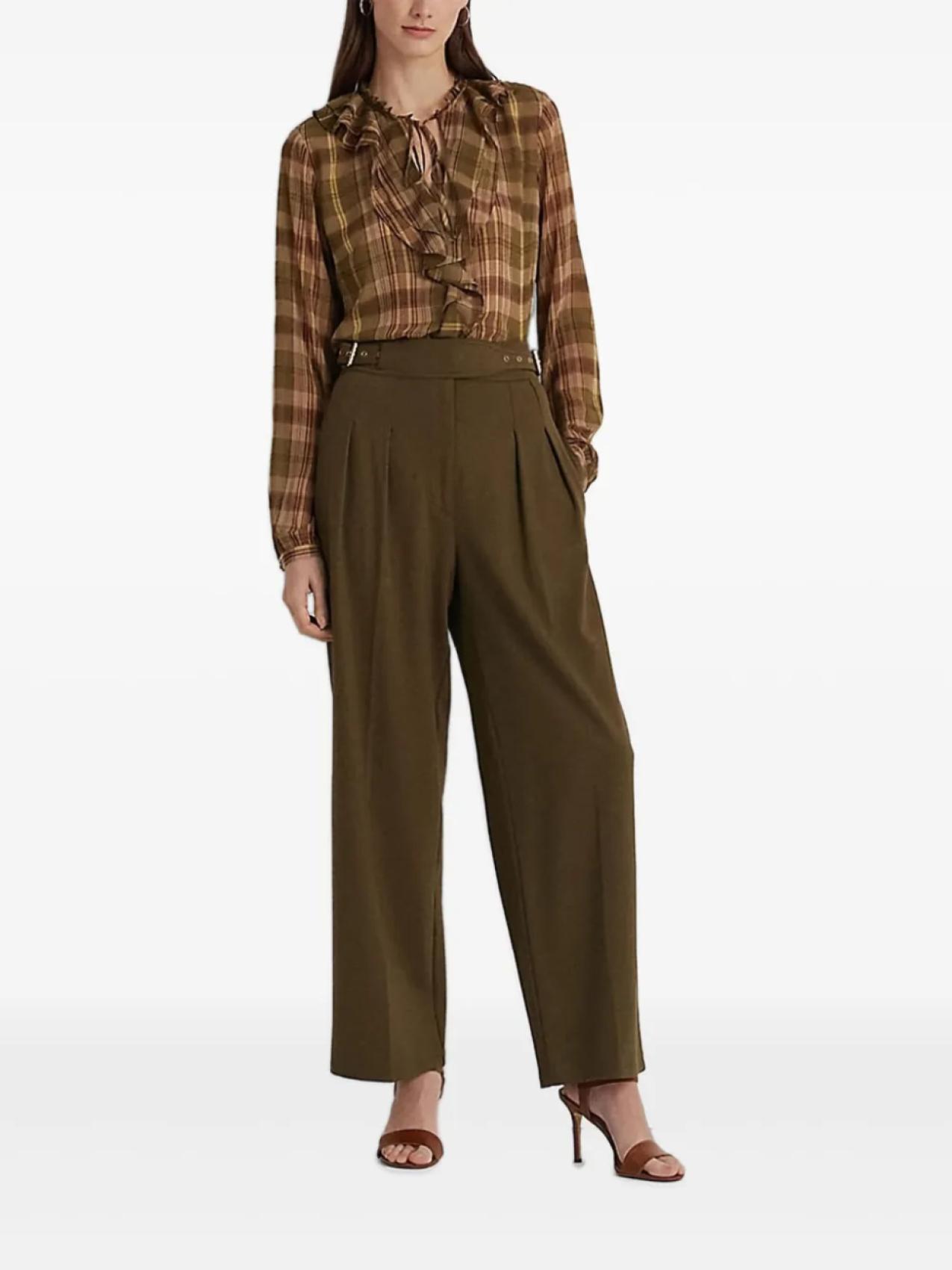 

Клетчатая блузка с оборками Lauren Ralph Lauren, коричневый