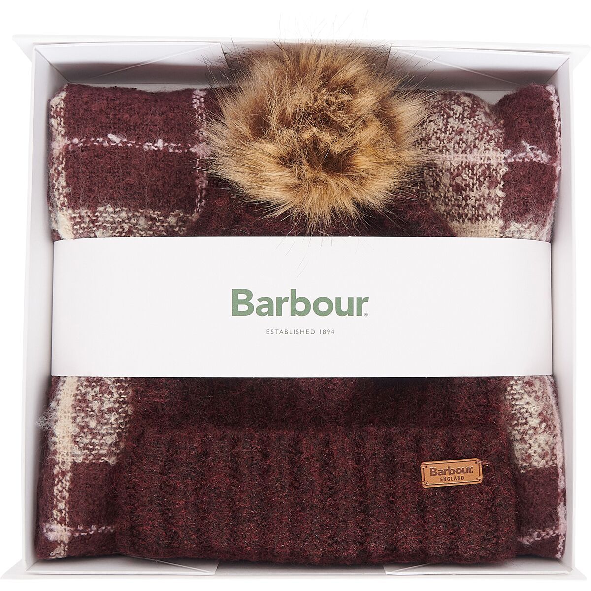 

Шапка Saltburn и шарф в клетку подарочный набор Barbour, цвет cabernet