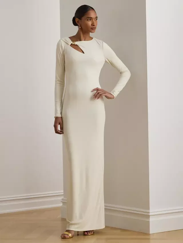 Длинное трикотажное платье Lauren Burlince с вырезами, кремовый цвет маскарпоне Ralph Lauren