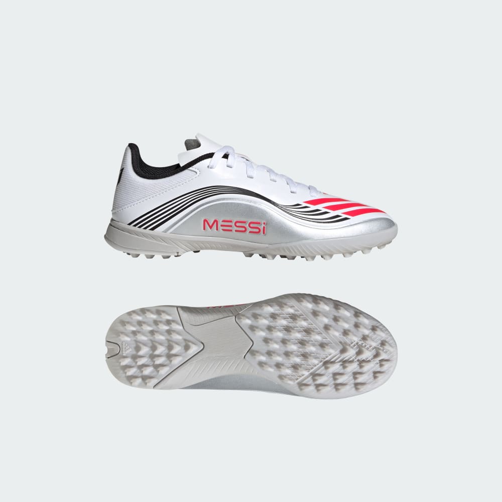 

Кроссовки Adidas F50 Messi League Turf indoor soccer shoes Kids, цвет Cloud White/Lucid Red/Silver Metallic
