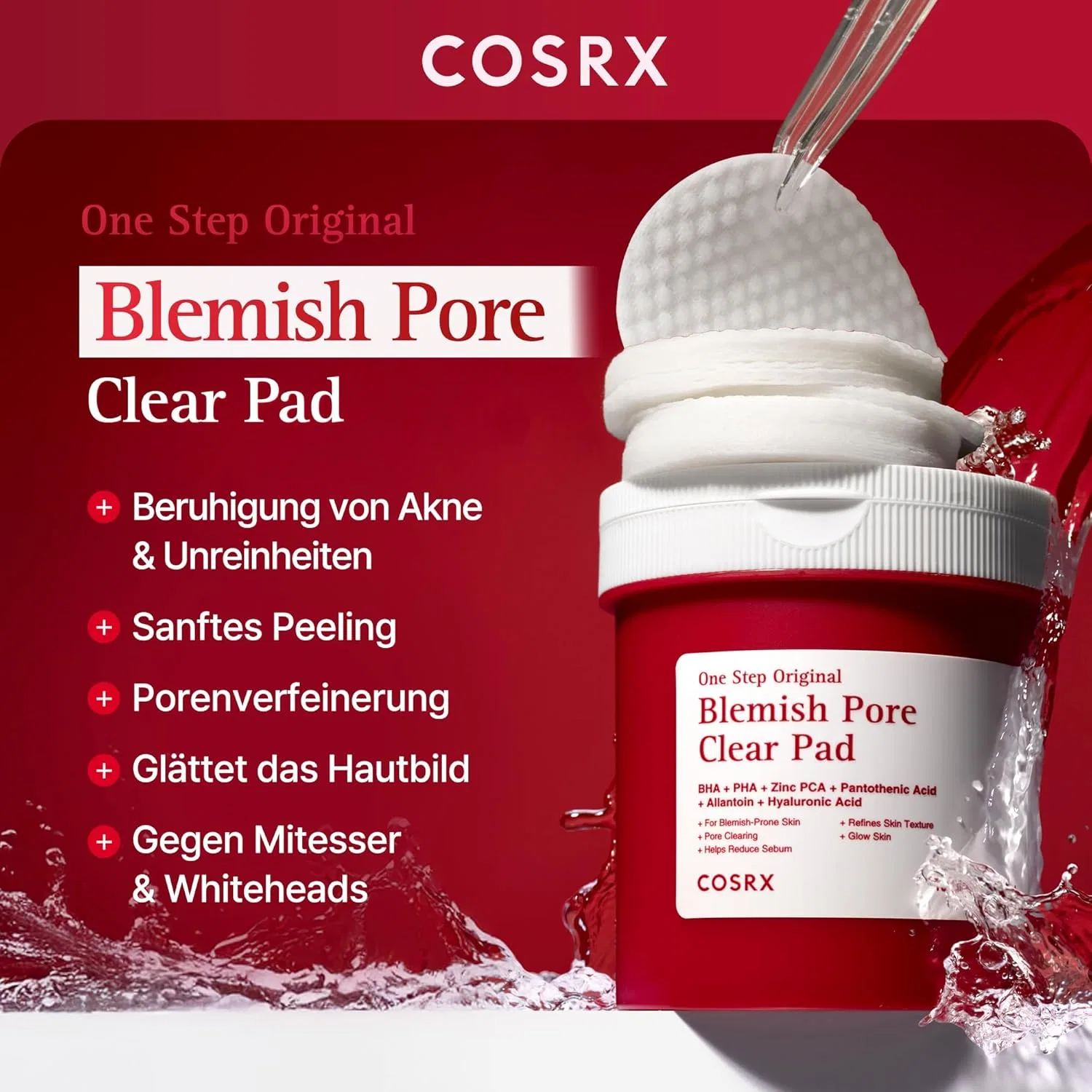 Двусторонние очищающие подушечки «OneStep Original Blemish Pore Clear Pad» от COSRX Cosrx, Red — фото 2