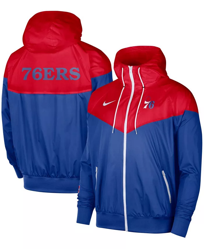 Мужская худи с молнией Courtside Windrunner Raglan Philadelphia 76ers 75th Anniversary, красного и королевского цветов Nike — фото 2