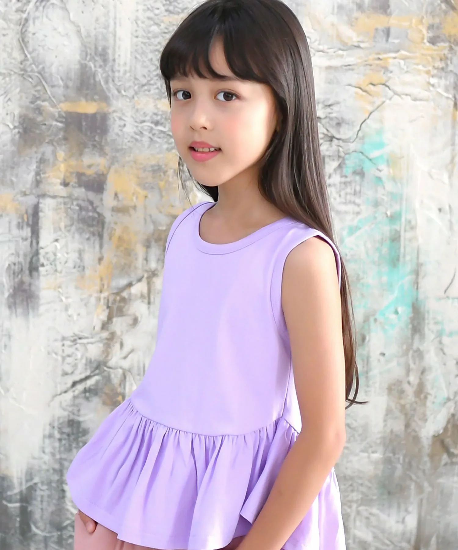 Топ без рукавов с баской и оборками, однотонный, для девочек, Bee Bee, Sleeveless Peplum Lavender