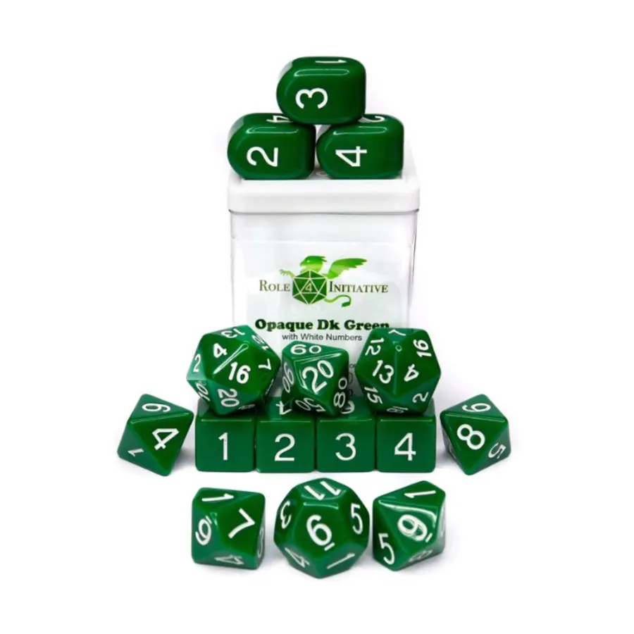 

Набор Poly — непрозрачный темно-зеленый с белым и Arch'd4 (15), Game Dice - Opaque (Role 4 Initiative)