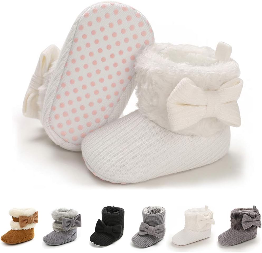 

Ботинки для новорожденных мальчиков и девочек E-FAK, зимние снежные с бантиком, с мягкой подошвой, противоскользящие, теплые, для малышей и начинающих ходить, 02 White