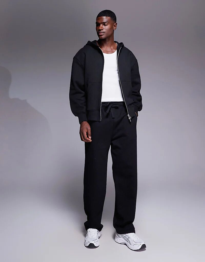 

Премиальные плотные спортивные брюки прямого кроя ASOS DESIGN, плотность 400 г/м², черного цвета