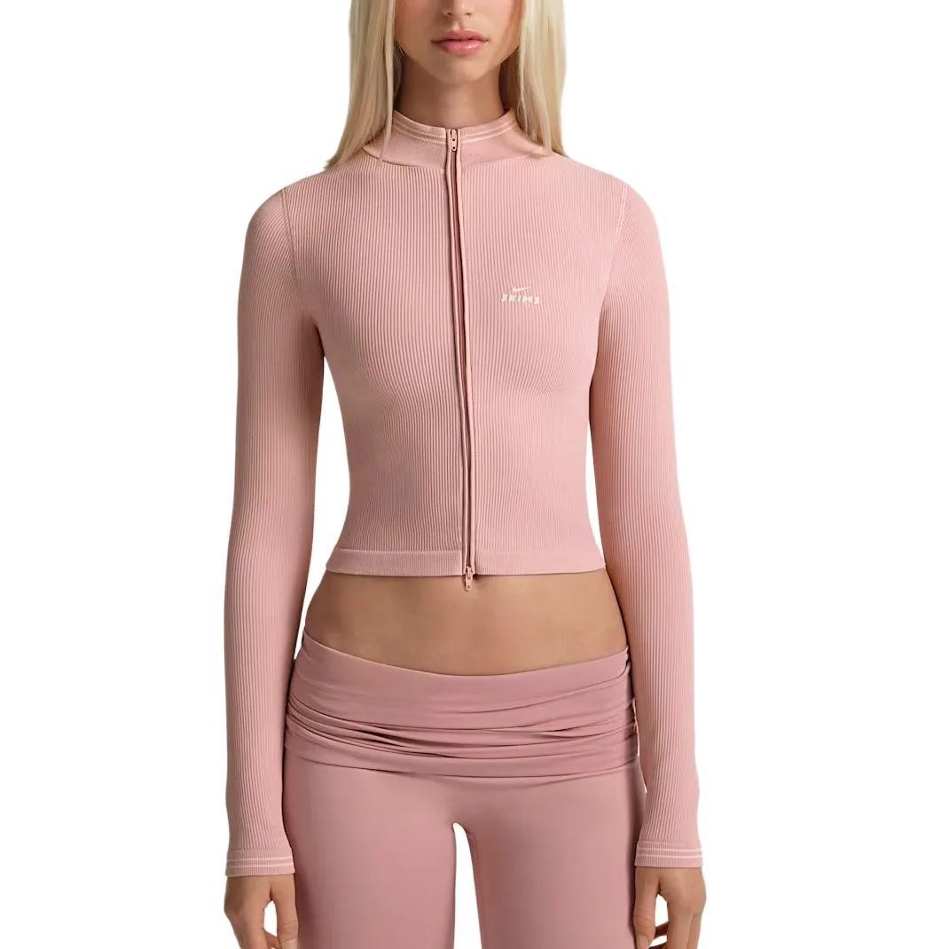 SKIMS Ribbed Seamless Женская укороченная куртка-бомбер на молнии Nike, nskm himalayan/nskm экрю