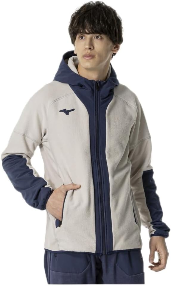 

Мужская тренировочная флисовая толстовка MIZUNO, водоотталкивающая и теплая, 32MCB558, бежевый