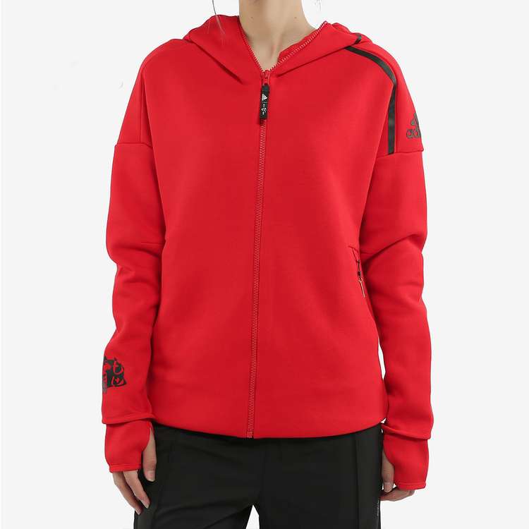 Куртка adidas Casual Sports Zipper Hooded Jacket Red, красный — фото 3