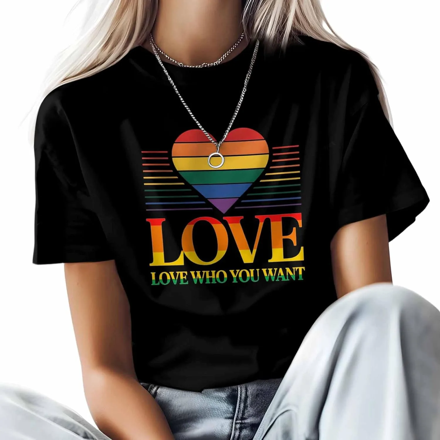 

Футболка для мужчин Love Who You Want, хлопок, радужные полосы NITBANLA
