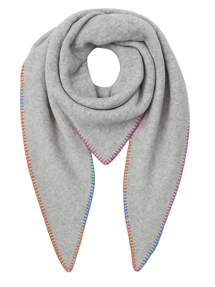 

Треугольный шарф с цветной декоративной строчкой по краю серого цвета. Faera