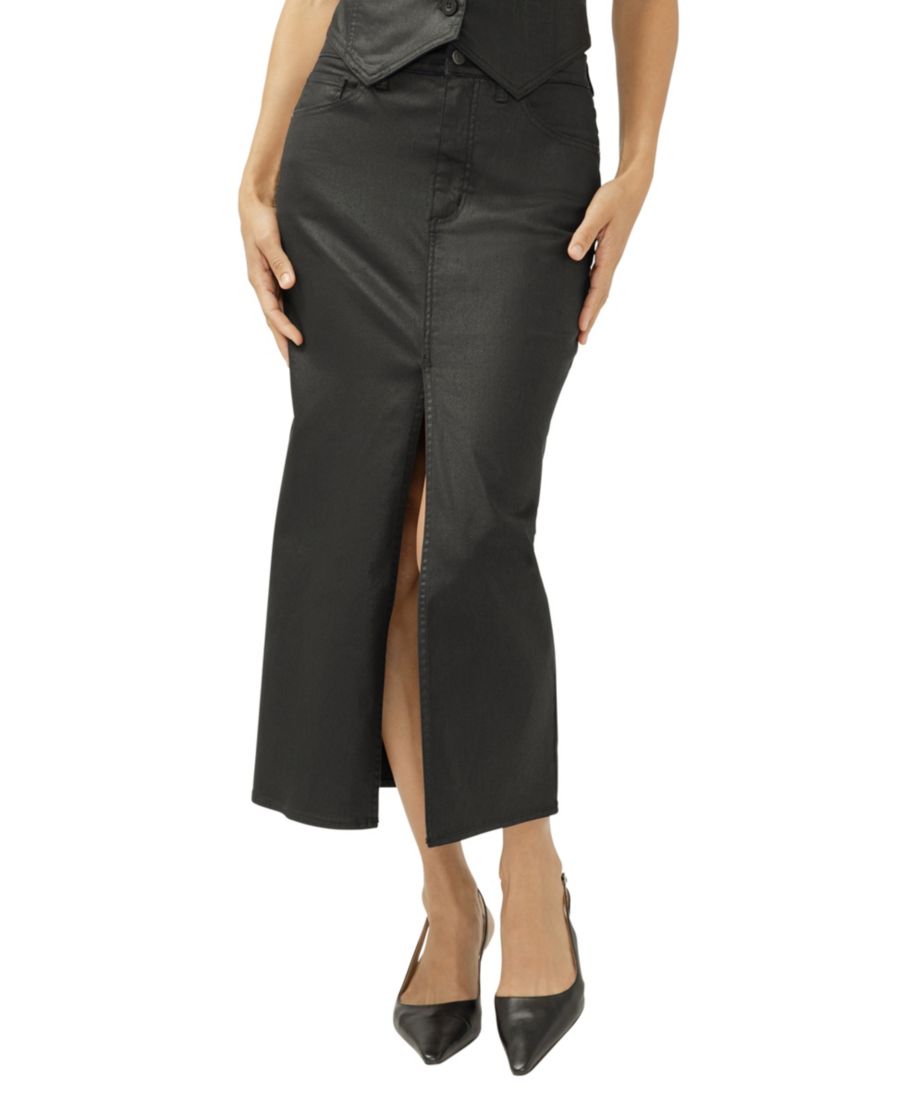 

Женская юбка миди с покрытием и разрезом спереди Silver Jeans Co, Black