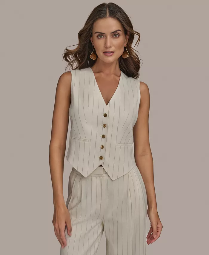 

Женский жилет из льняной смеси в полоску, Regular & Petite Donna Karan New York, коричневый