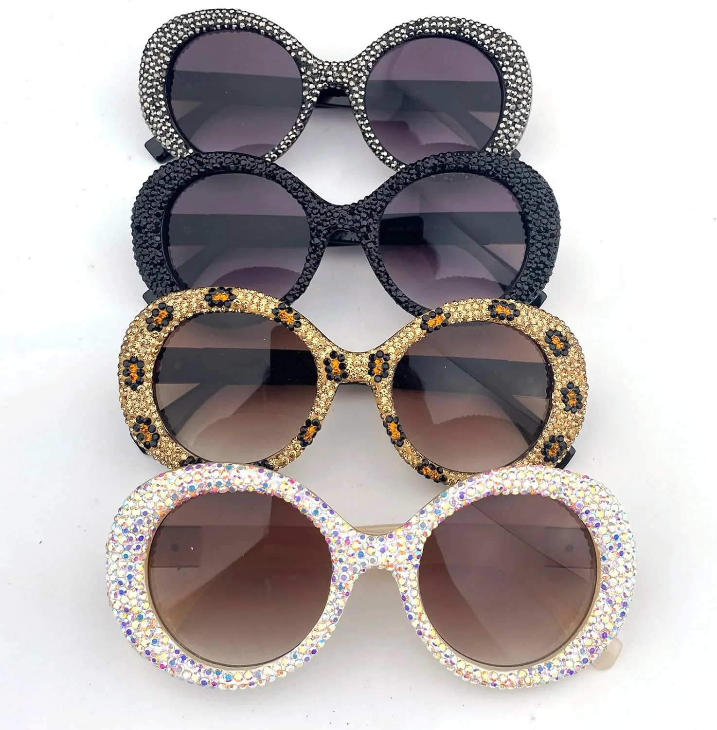 

Круглые солнцезащитные очки со стразами для женщин и девушек, блестящие, бриллиантовые, для вечеринок, большие, модные, сверкающие, в стиле панк mincl, Black